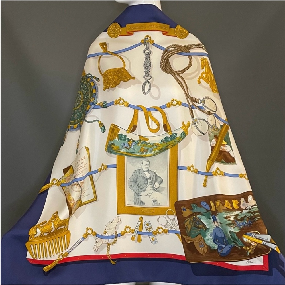 Equestrian-themed HERMES d Memoire 100% Silk Scarf
